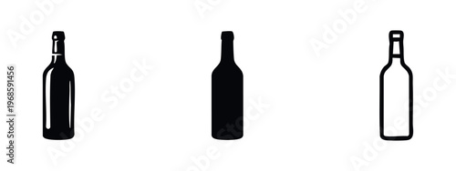 Wine Bottle Icon Set, Alcoholic Beverage Symbol for Bar, Restaurant, and Celebration Designs