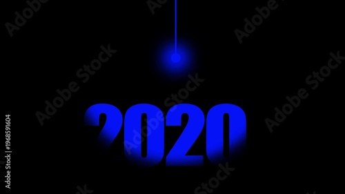 2020 Historical Date Animation with Swinging Blue Light Bulb in Dark Background, Global Events & Technology Concept, Historical Year Motion Graphic, Minimalist Typography Background