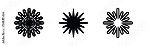 Starburst Explosion Icon Set. Fireworks and Celebration Symbols. Perfect for Attention, Focus, and Festive Designs.