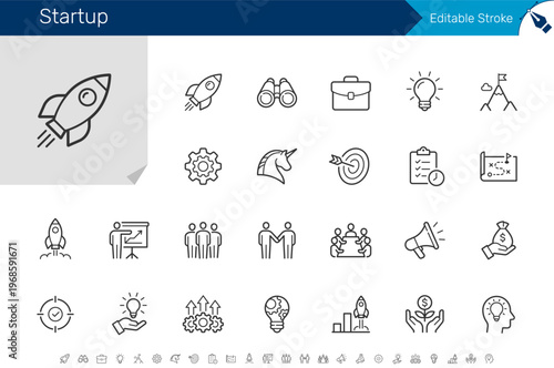 Startup and business line icon collection for innovation, growth, strategy, marketing and entrepreneurship concept