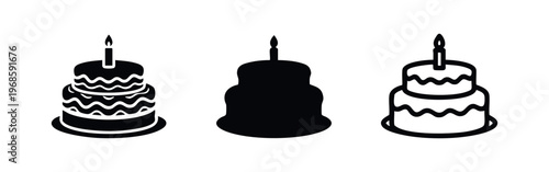 Birthday Cake Icon Set. Celebration Party Dessert Symbols with Candles. Perfect for Anniversaries and Festive Events.