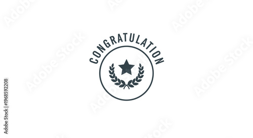 Congratulations message with laurel wreath emblem.