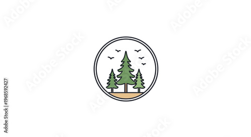 a logo of pine trees and birds.