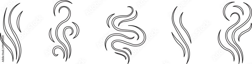 Obraz premium Collection of smoke swirl icons and abstract steam symbols. Curvy flowing shapes and minimalist vector design
