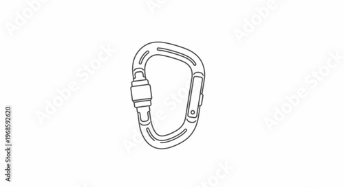 A line drawing of a carabiner clip.