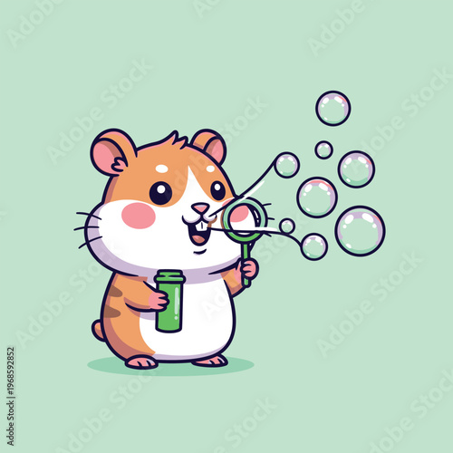 Cute Hamster Blowing Bubbles with Joyful Expression.