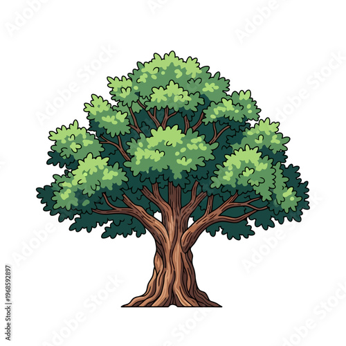 Vibrant and majestic mature tree illustration, a timeless symbol of nature's enduring strength and ecological vitality, perfect for environmental designs and organic themes