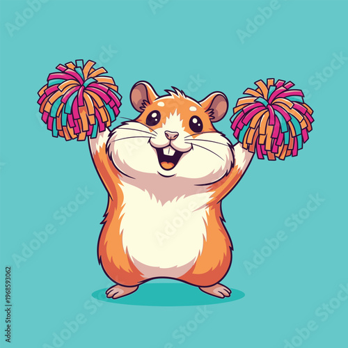 Cute Hamster Cheerleader with Pom Poms.