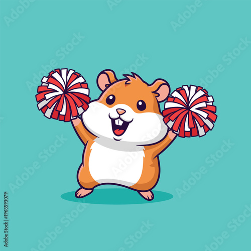 Cute Hamster Cheerleader with Pom Poms Cartoon.