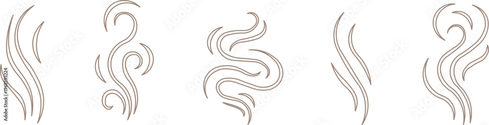Obraz premium Collection of smoke swirl icons and abstract steam symbols. Curvy flowing shapes and minimalist vector design