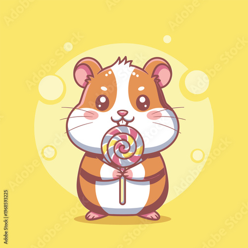 Cute Hamster Holding a Swirl Lollipop Candy.