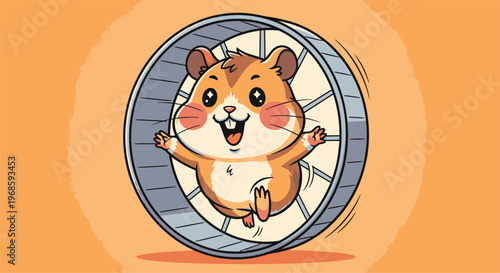 Cute Hamster Running Joyfully in a Wheel.