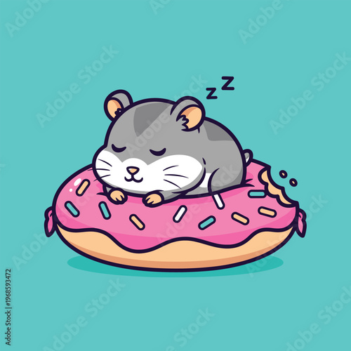 Cute Hamster Sleeping Peacefully on a Delicious Donut.