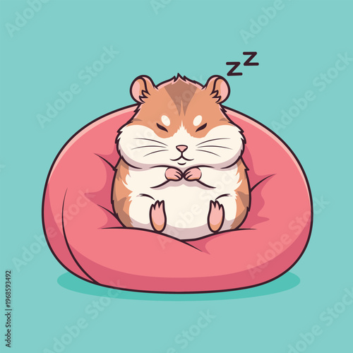Cute Hamster Sleeping Peacefully on a Beanbag Chair.