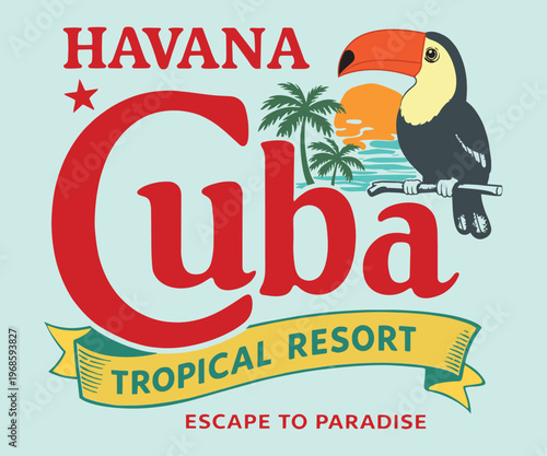 Havana Cuba Tropical Resort: Escape to paradise, graphic t-shirt print design.
