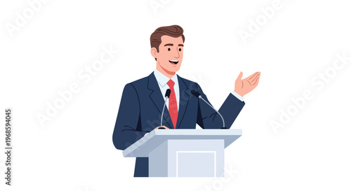 Professional Businessman Giving a Speech at a Podium