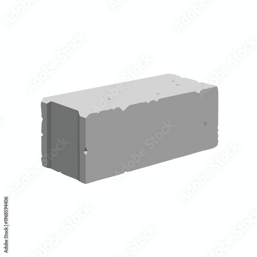 Gray concrete block with rough edges, isolated on white background