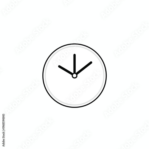 A simple minimalist clock icon with three black hands on a white circular face