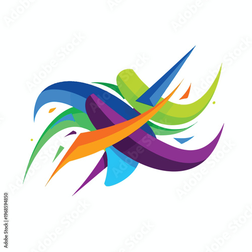 Dynamic abstract burst of colorful swooshing shapes, sharp lines, and curves