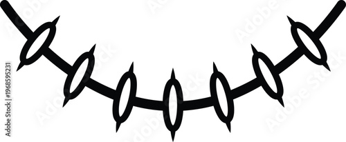 Barbed Wire Silhouette Vector – Sharp Fence Line Illustration, Security Barrier Icon, Black Minimal Dangerous Wire Design