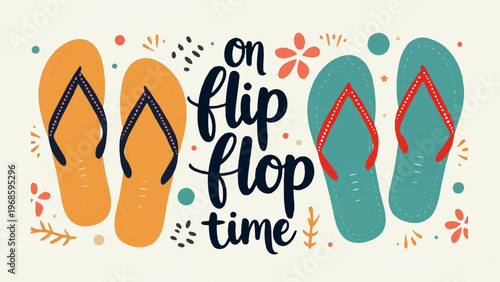 Colorful flip flops, summer sandals, beach footwear, vector icons