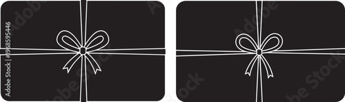 Two black gift cards with white ribbon and bow illustrations with karta podarunkowa with p atno with pieni dze with czarno bia y with wst ka