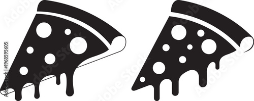 Two slices of dripping pizza icon with black and white with fast food with junk food