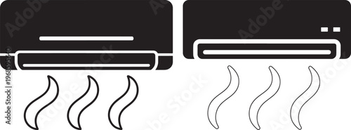 Air conditioner icons showing hot and cold air with climate control with air flow with black and white with air quality with temperature regulation