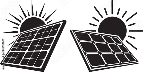 Two solar panels with the sun shining with solar energy with renewable energy with power generation with sustainable energy with alternative energy with energy source with eco friendly