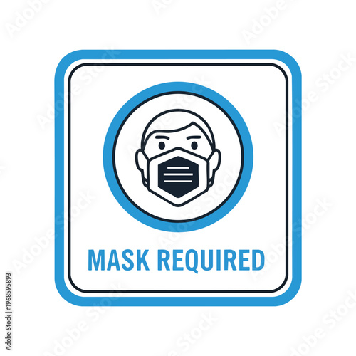 Square sign with rounded corners featuring a masked face icon and text