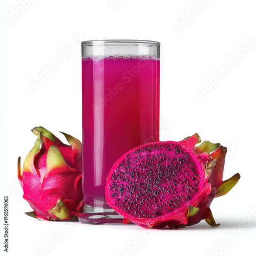 Dragon fruit juice with fresh fruit on white background
