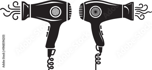 Two black hair dryers with steam and air flow with hair dryer with blow dryer with personal care with hair tool with hair appliance with hair dry with hair beauty with hair salon with hair equipment