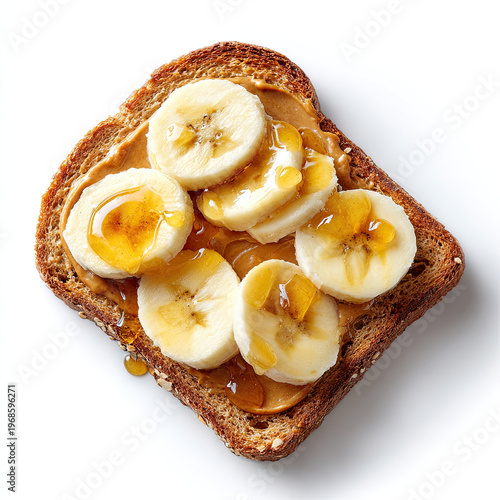 Delicious whole grain toast topped with peanut butter and banana