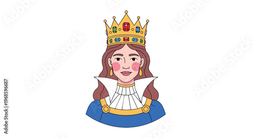 Illustration of a Queen Character Wearing a Jeweled Crown