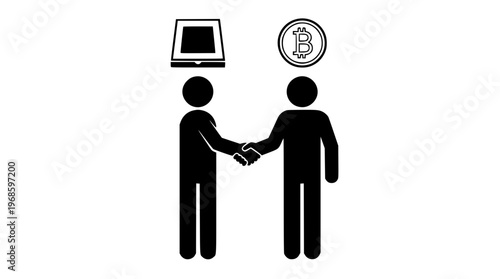 Bitcoin Pizza Exchange Handshake Silhouette Flat Vector