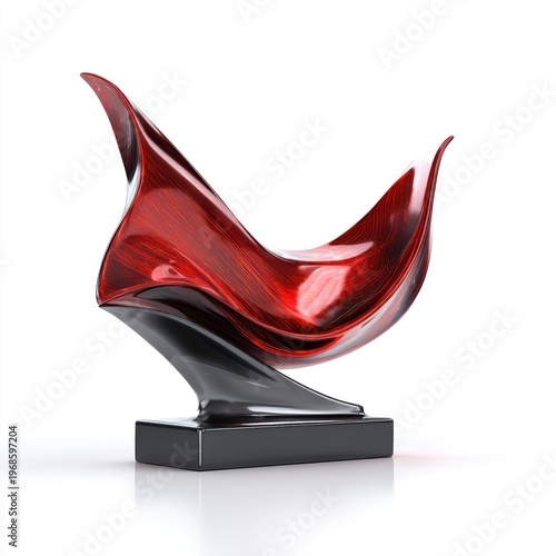 Abstract red crystal sculpture modern art decor glossy reflective luxury design award trophy on white background