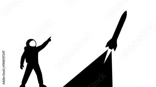 Astronaut Silhouette Watching Rocket Launch at Cape Vector