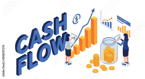 Business women analyzing financial data and rising cash flow graphs to improve company investment and profit margins.