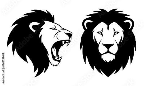 Roaring Lion and Calm Lion Face Illustration