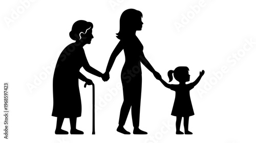 Three Generation Women Silhouette Mother's Day Family Vector