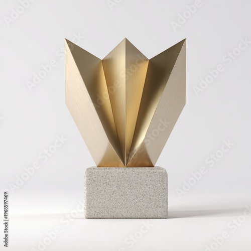 Gold award trophy on concrete base isolated on white background achievement recognition victory success concept for winner ceremony corporate business reward
