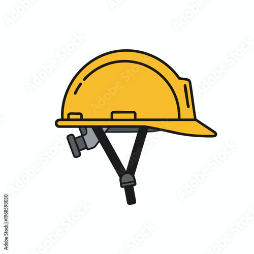 Yellow hard hat with black straps and gray adjuster