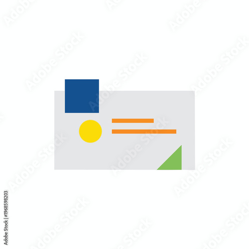 Free Download Abstract graphic with blue square, yellow circle, orange lines, and green triangle on grey card - GFXLoad