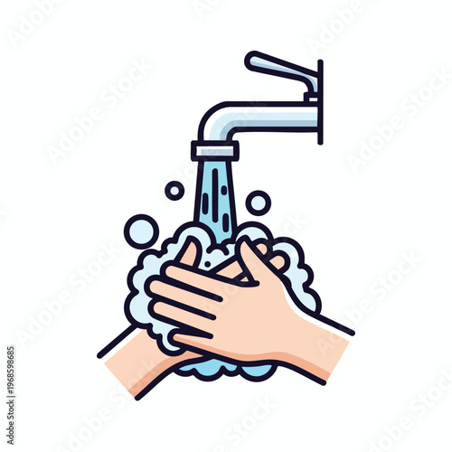 Hands being washed under a faucet with plenty of suds and water