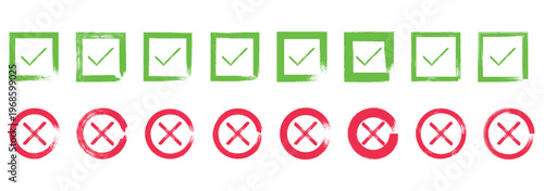 Checkmark right and cross  vector collection icon.element in circle icon. Grounge round and regtangle  small set.
