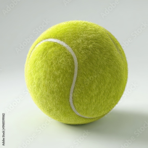 Vibrant yellow fuzzy tennis ball for sports and recreation athletic equipment game play practice isolated close up on white background