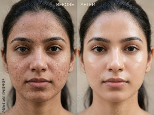 Before and After Skincare Transformation: Natural Skin Texture Pores and Redness vs Hydrated Radiant Glass Skin Glow. Beauty Treatment Comparison, Facial Care, Dermatology, Healthy Glowing Skin. Asia