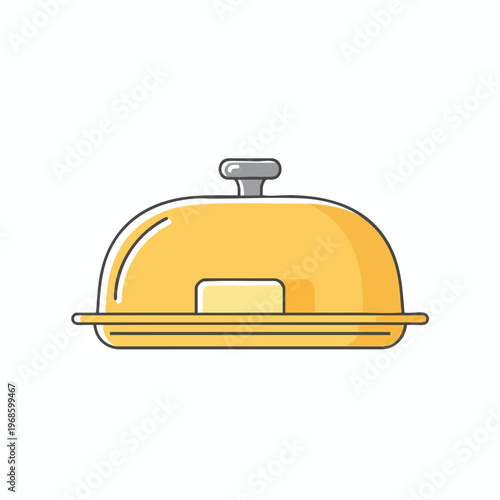 Simple yellow dish cover with a silver handle and a light yellow rectangular portion