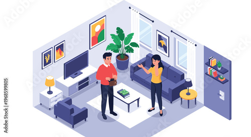 Couple arguing in their living room about empty wallets and financial problems reflecting economic stress at home.