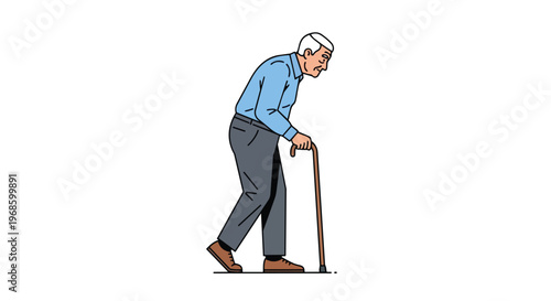 Illustration of an elderly man walking with a cane